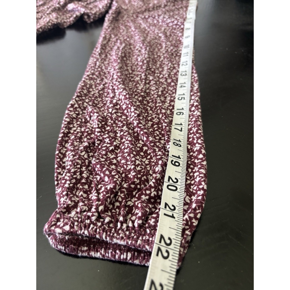 Pull&Bear Dress Women M Burgundy Floral Print Long Sleeve  V-Neck Boho Casual - Picture 10 of 16
